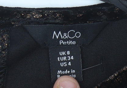 Womens UK Size 8 M&Co Black Jersey Blouse