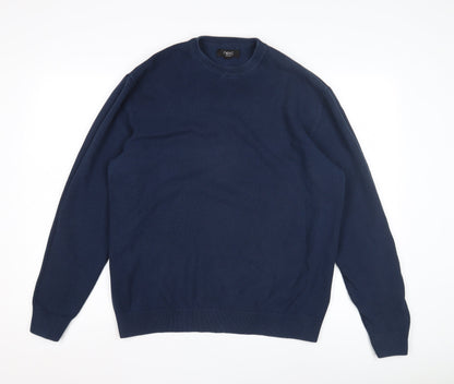 Next Men's XL Blue Pullover Jumper, Crew Neck, Cotton Blend