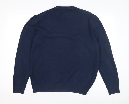 Next Men's XL Blue Pullover Jumper, Crew Neck, Cotton Blend