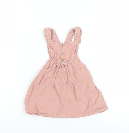 Next Girls Pink Pinafore Dress, 12-18 Months, Cotton