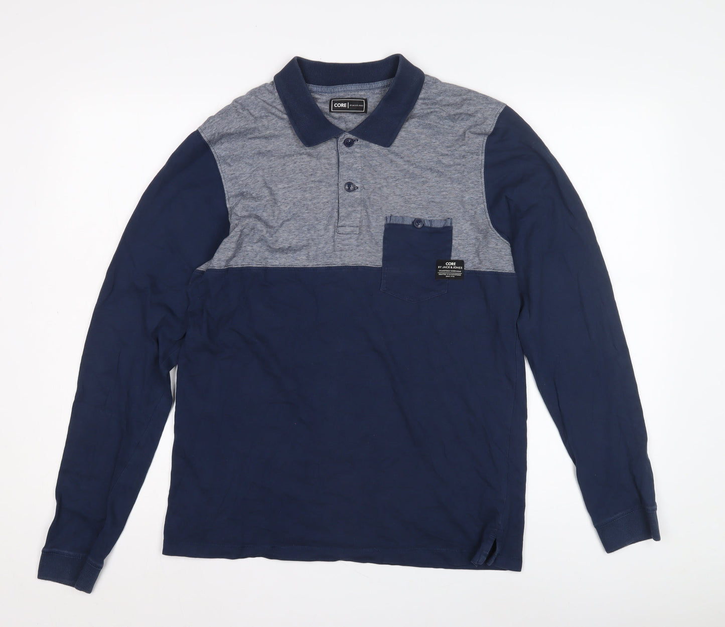 CORE by Jack & Jones Men's Polo Long Sleeve - Blue/Grey - L