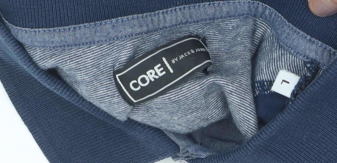 CORE by Jack & Jones Men's Polo Long Sleeve - Blue/Grey - L