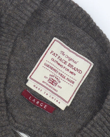 Fat Face Men's Brown Striped Pullover Jumper L