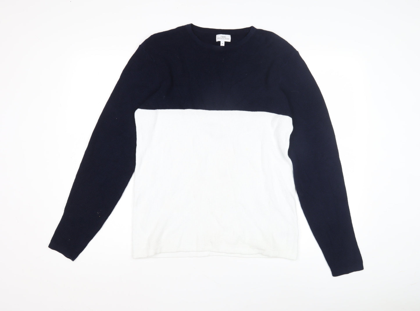 Next Men's M Blue White Waffle-Knit Pullover Jumper