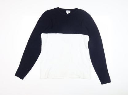 Next Men's M Blue White Waffle-Knit Pullover Jumper