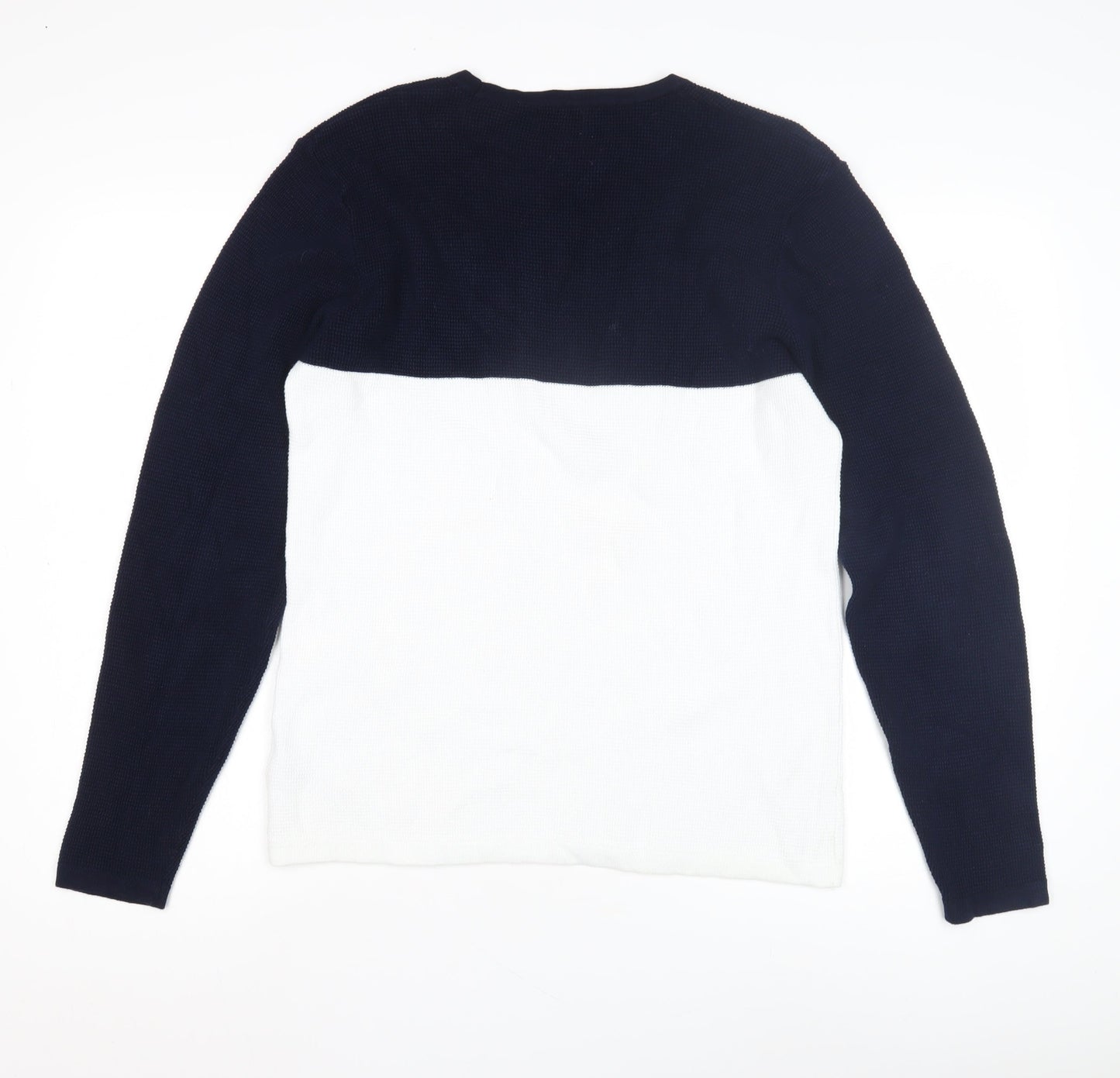Next Men's M Blue White Waffle-Knit Pullover Jumper