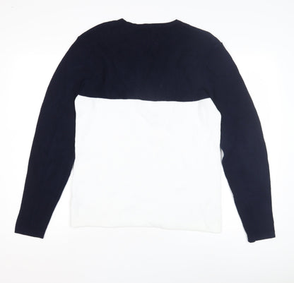 Next Men's M Blue White Waffle-Knit Pullover Jumper
