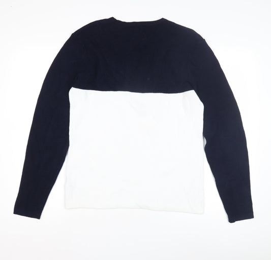 Next Men's M Blue White Waffle-Knit Pullover Jumper