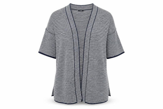 Front view of JDWilliams Women's Blue Striped Open Front Cardigan, size 20