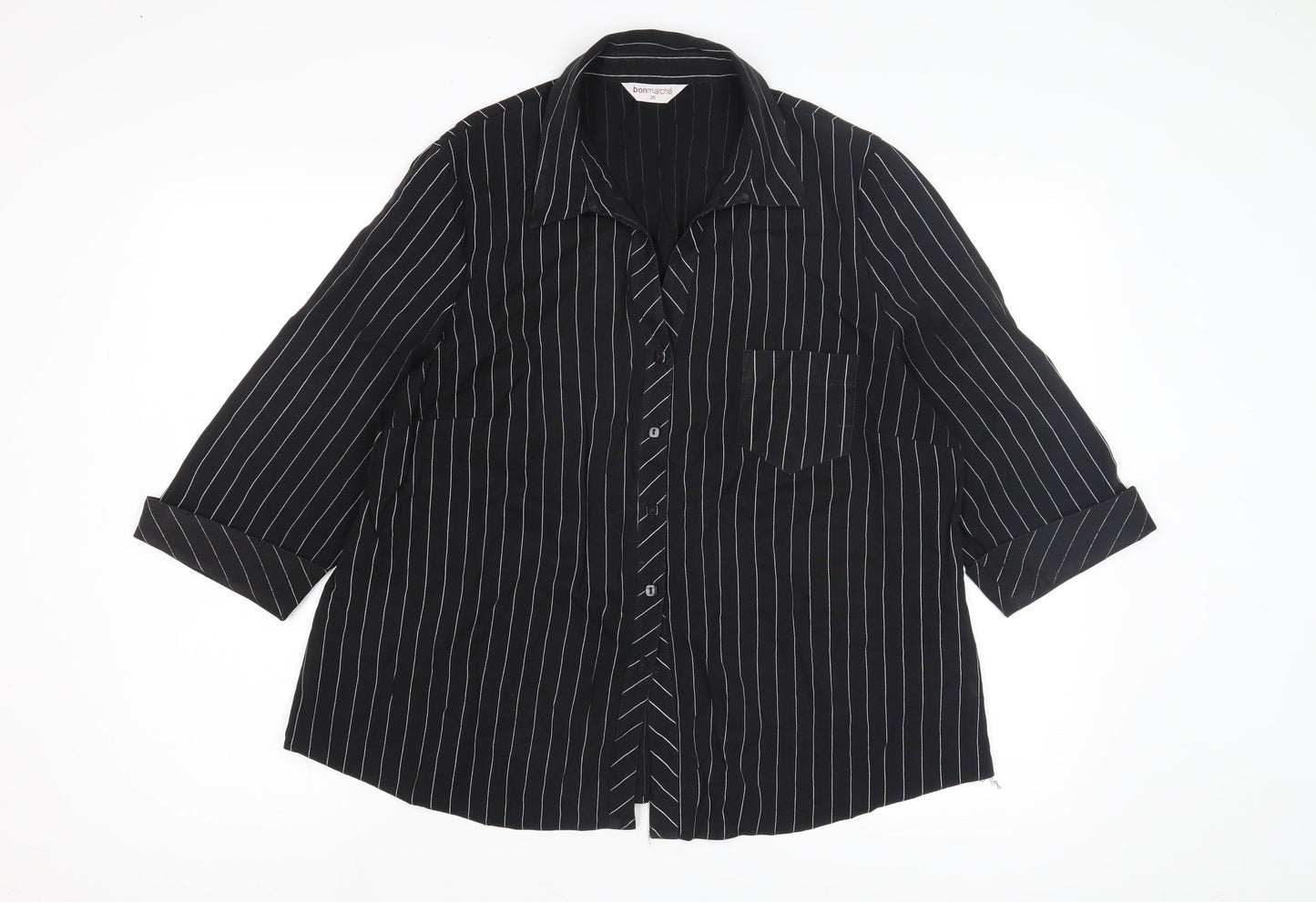 Bonmarche Women's Black Striped Button-Up Shirt, Size 20