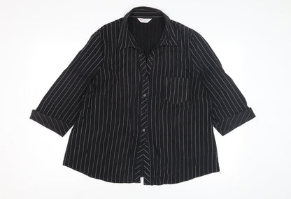 Bonmarche Women's Black Striped Button-Up Shirt, Size 20