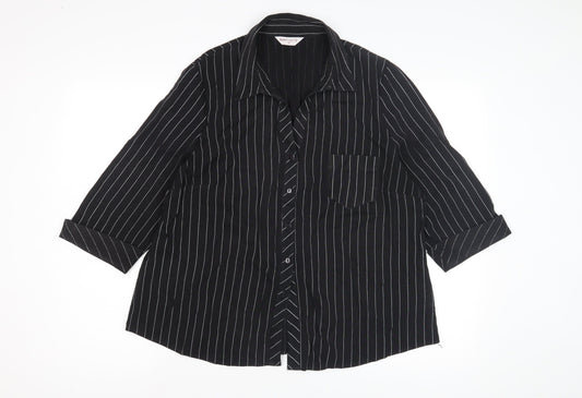 Bonmarche Women's Black Striped Button-Up Shirt, Size 20