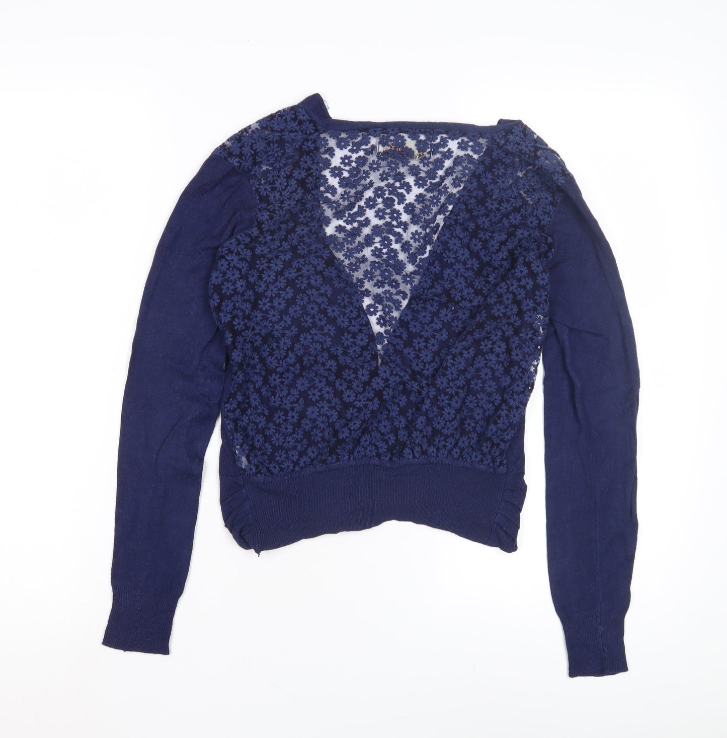 Mixumi Women's Blue Floral Embroidered Open Front Cardigan