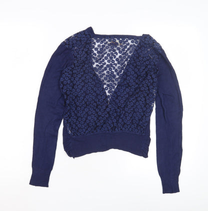 Mixumi Women's Blue Floral Embroidered Open Front Cardigan