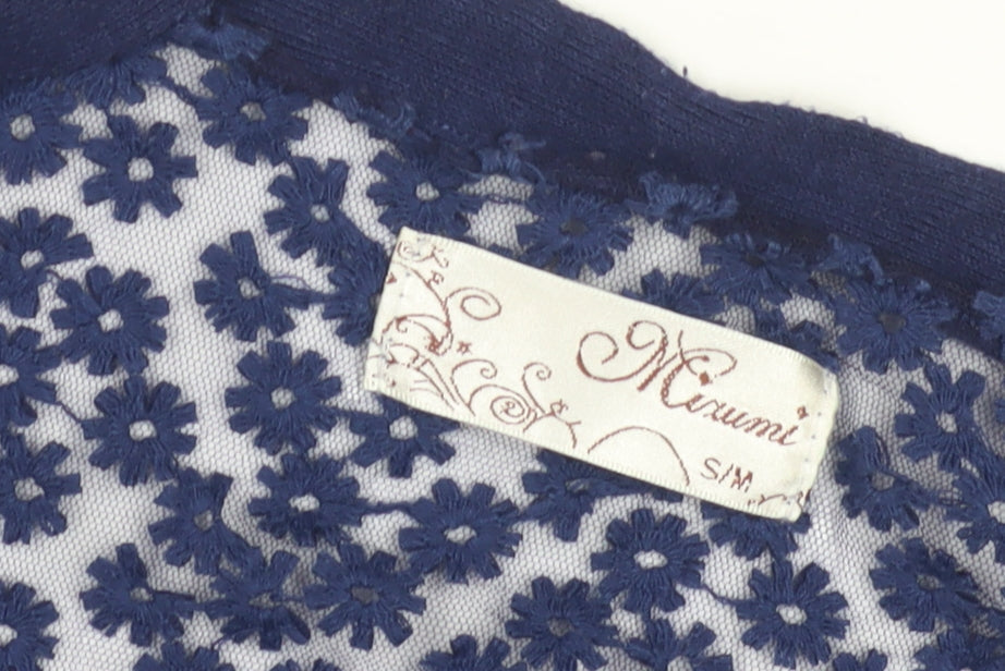 Mixumi Women's Blue Floral Embroidered Open Front Cardigan