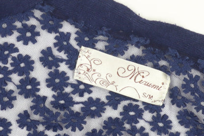 Mixumi Women's Blue Floral Embroidered Open Front Cardigan
