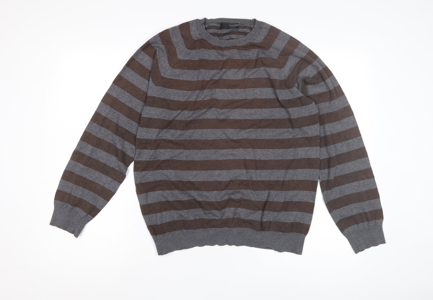 Next Men's Brown Grey Striped Pullover Jumper M