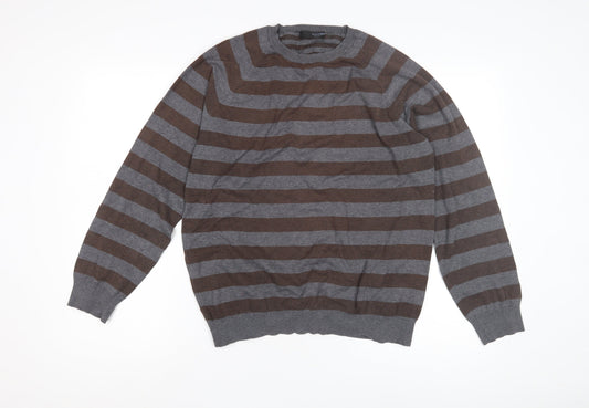 Next Men's Brown Grey Striped Pullover Jumper M