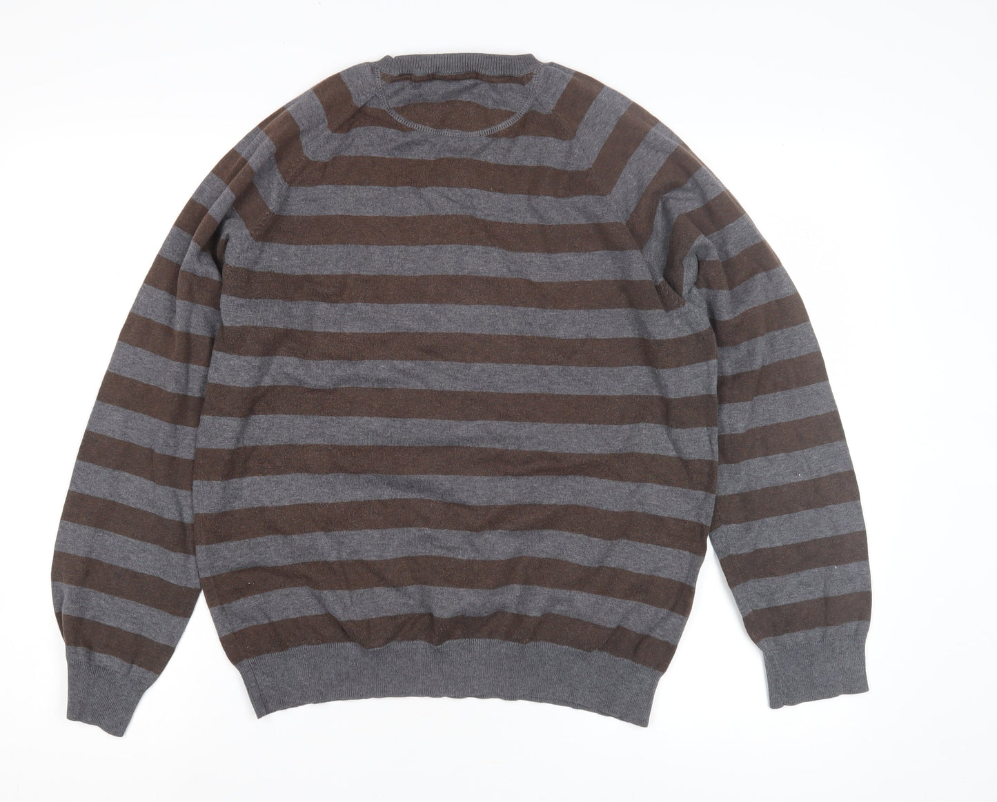 Next Men's Brown Grey Striped Pullover Jumper M