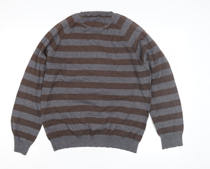 Next Men's Brown Grey Striped Pullover Jumper M