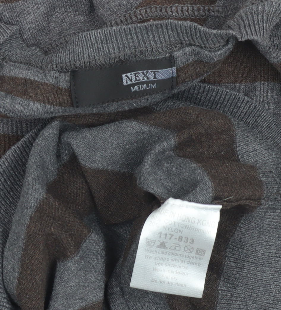Next Men's Brown Grey Striped Pullover Jumper M