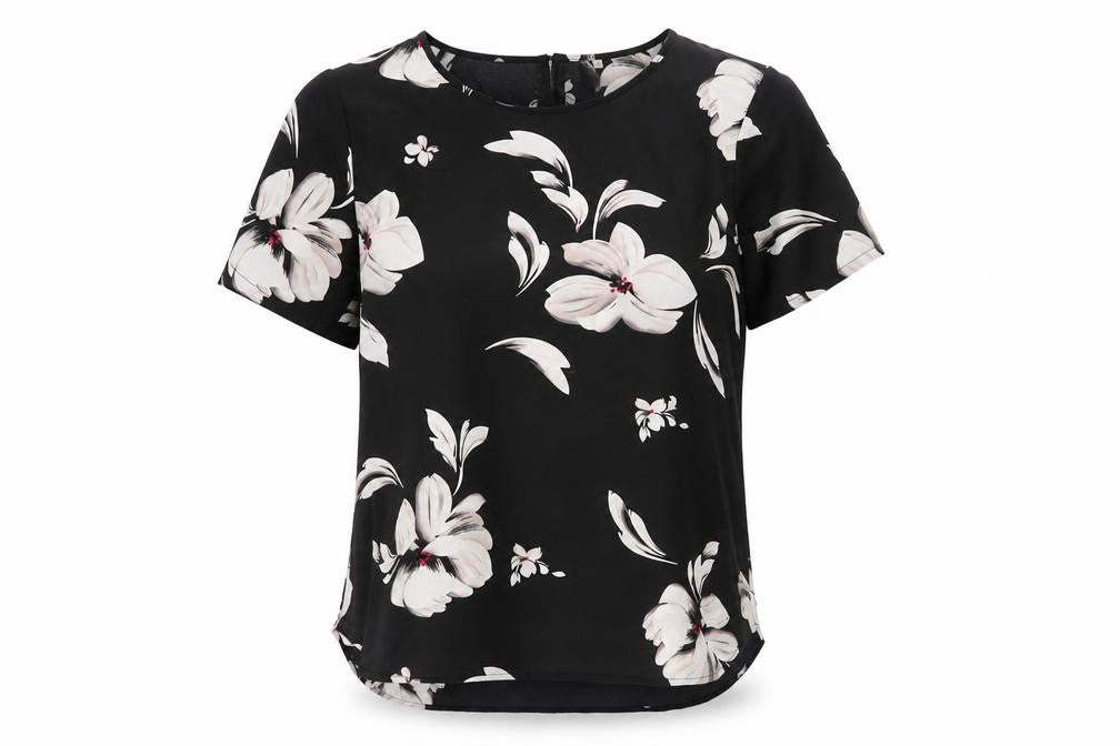 Front view of Only Carmakoma Women's Black Floral Blouse, size 16