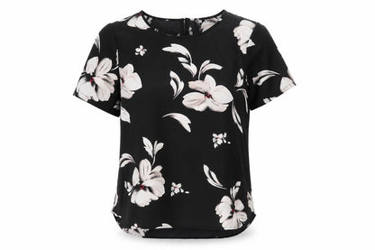 Front view of Only Carmakoma Women's Black Floral Blouse, size 16