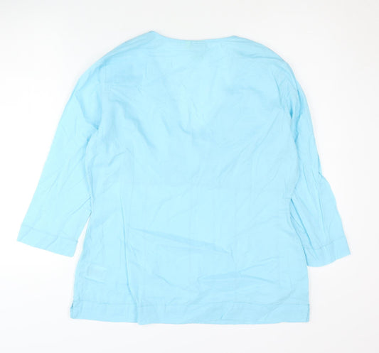 Cotton Traders Women's Blue 3/4 Sleeve V-Neck Top