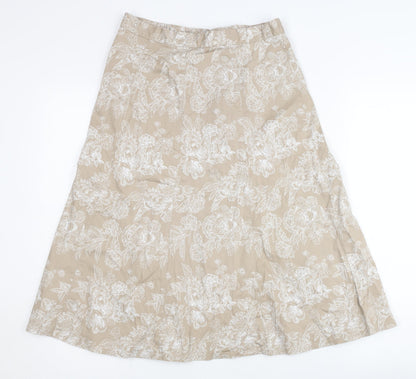 Damart Women's Beige Floral A-Line Midi Skirt Size 10