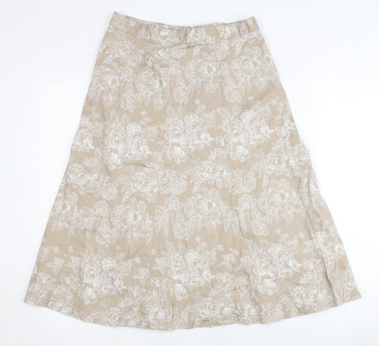 Damart Women's Beige Floral A-Line Midi Skirt Size 10