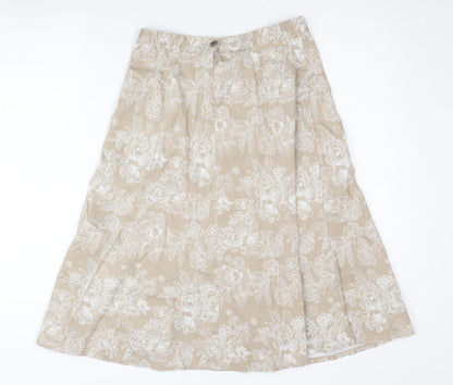 Damart Women's Beige Floral A-Line Midi Skirt Size 10