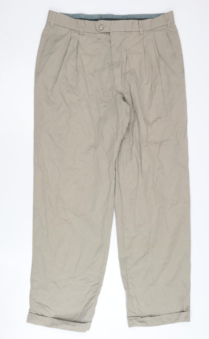 Melka Men's Beige Regular Fit Pleated Trousers