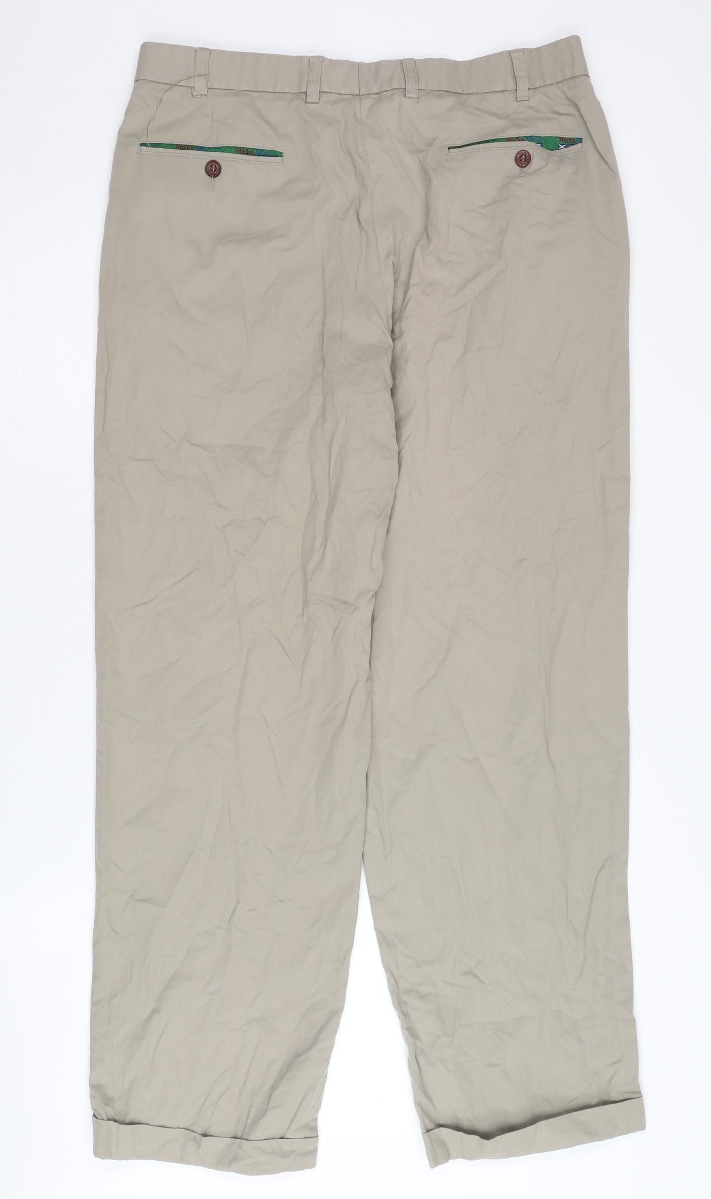 Melka Men's Beige Regular Fit Pleated Trousers