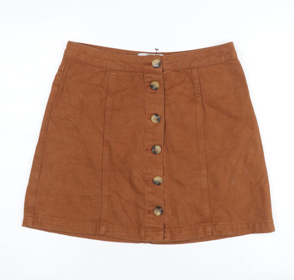 New Look Women’s Brown A-Line Button Skirt, Size 10