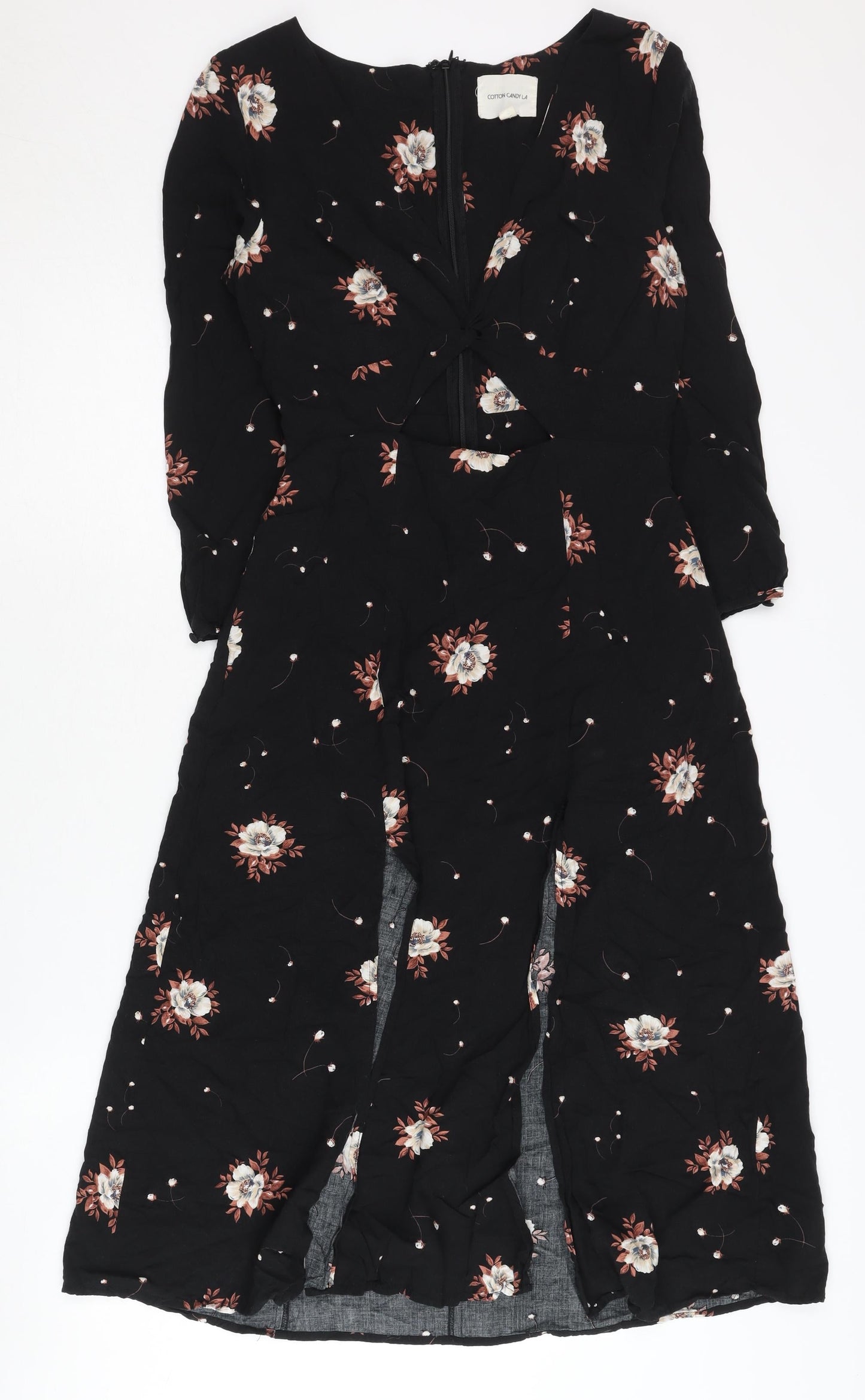 Cotton Candy LA Women's Black Floral Midi A-Line Dress S
