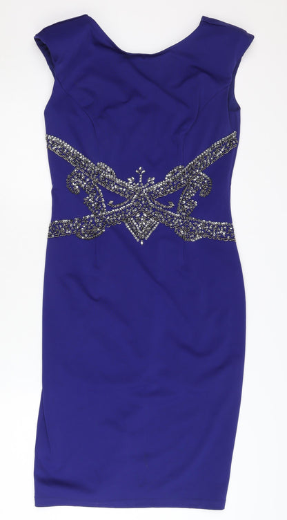 Little Mistress Blue Bodycon Dress, UK 14, Party Style