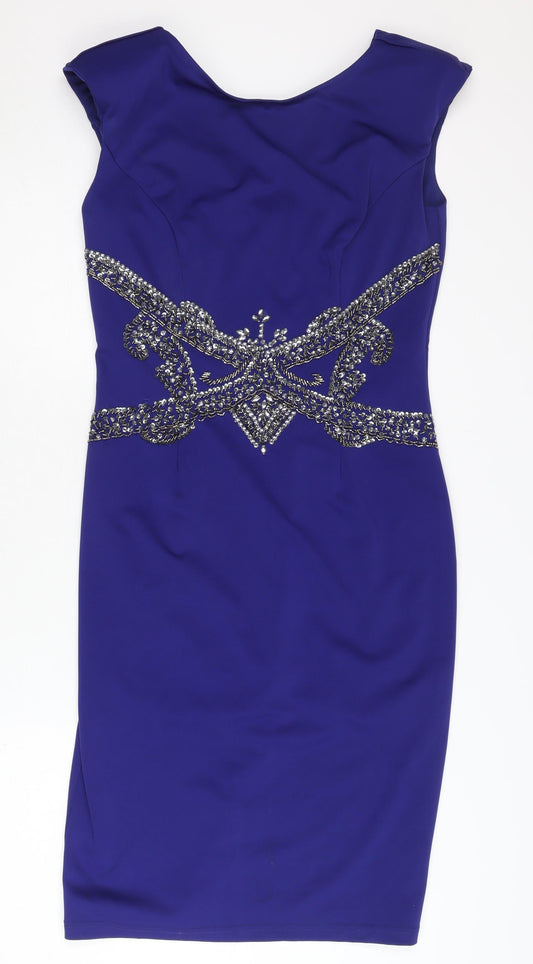 Little Mistress Blue Bodycon Dress, UK 14, Party Style