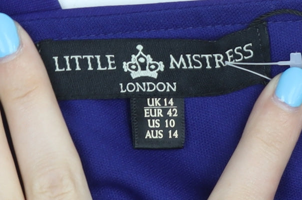 Little Mistress Blue Bodycon Dress, UK 14, Party Style