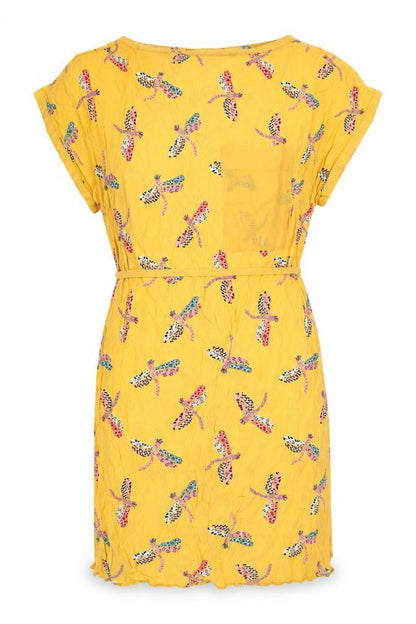 Zara Basic Yellow XS Women's Dragonflies Dress with Belt