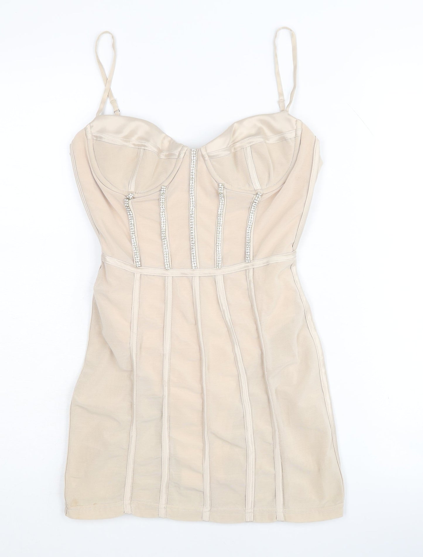 Oh Polly Women’s Beige Bodycon Dress UK 6 Party