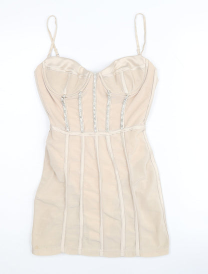 Oh Polly Women’s Beige Bodycon Dress UK 6 Party