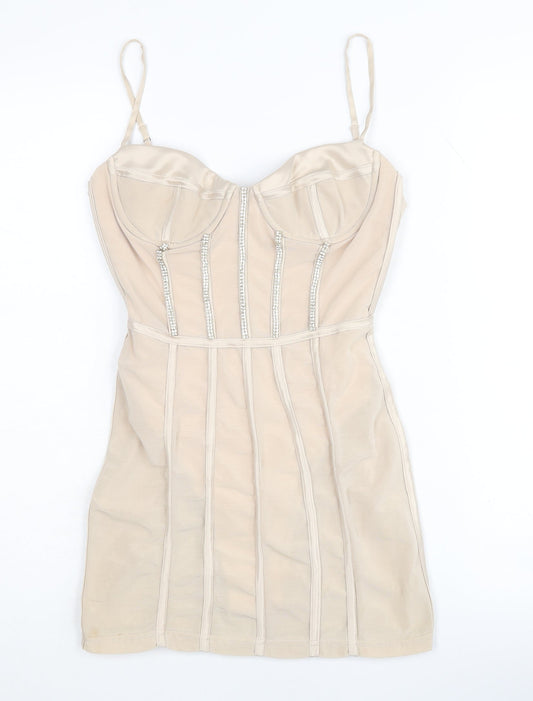 Oh Polly Women’s Beige Bodycon Dress UK 6 Party
