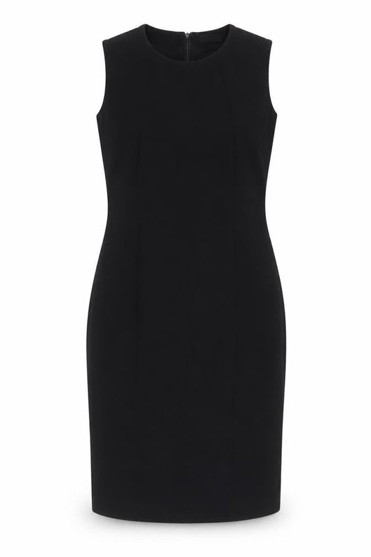 Front view of Linea Women's Black Sleeveless Sheath Dress, size 14