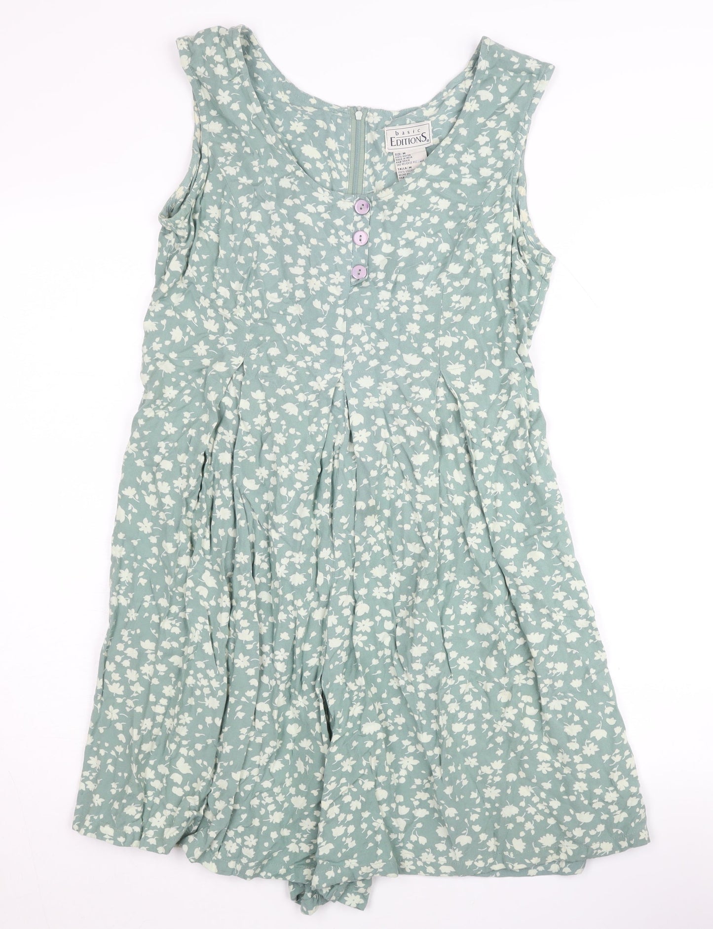 Basic Editions Women's Green Floral Playsuit M