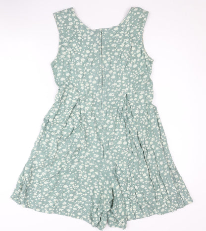 Basic Editions Women's Green Floral Playsuit M
