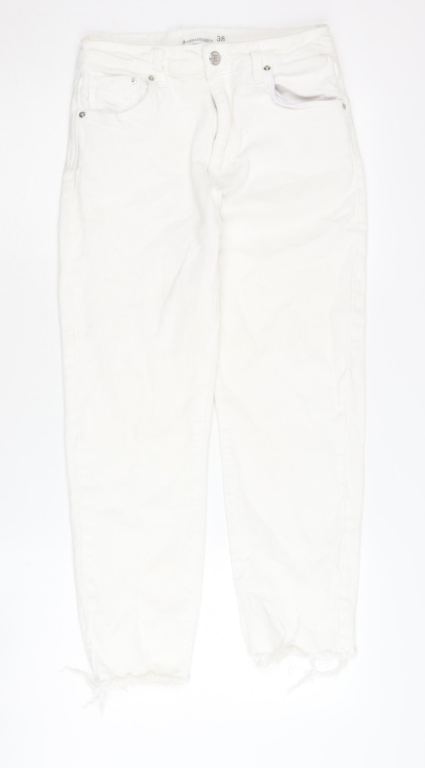 Womens UK Size 10 Stradivarius Regular Fit Mom White Jeans