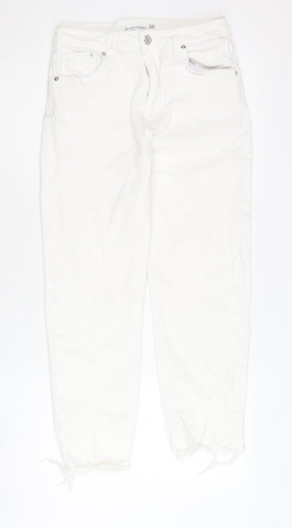 Womens UK Size 10 Stradivarius Regular Fit Mom White Jeans