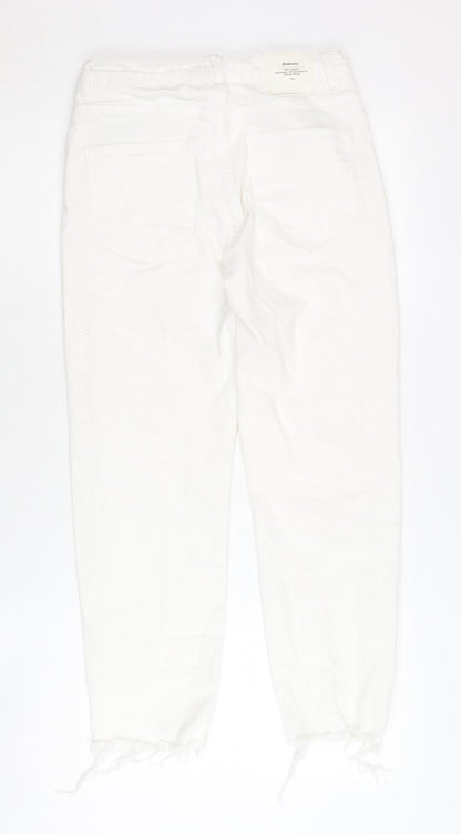 Womens UK Size 10 Stradivarius Regular Fit Mom White Jeans