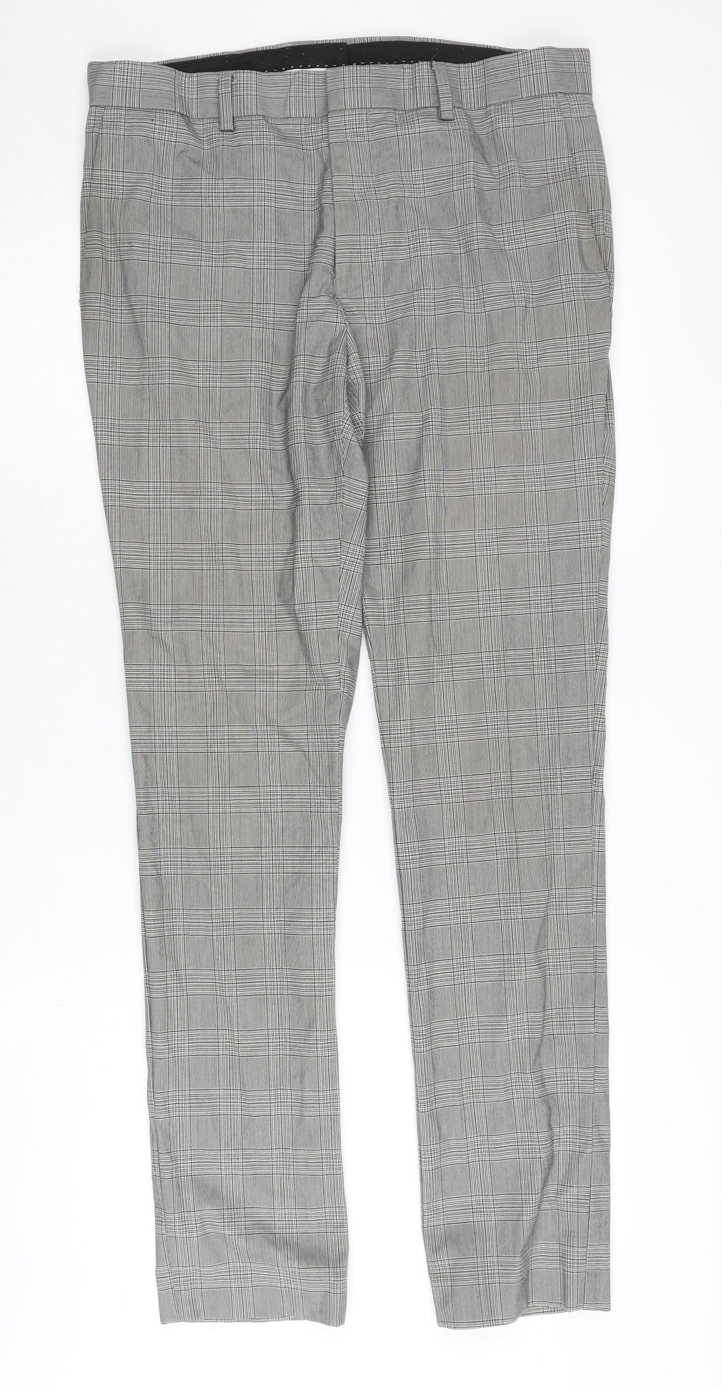 Topman Men's Grey Check Trousers, Size 32