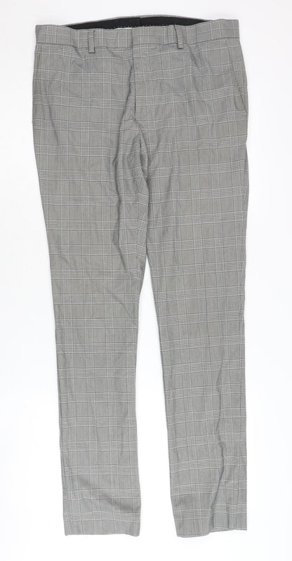 Topman Men's Grey Check Trousers, Size 32